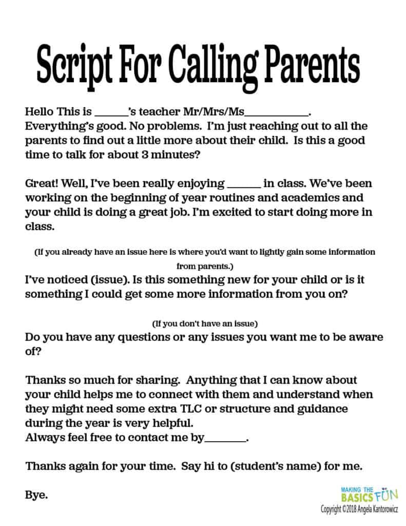 Script for Calling Parents