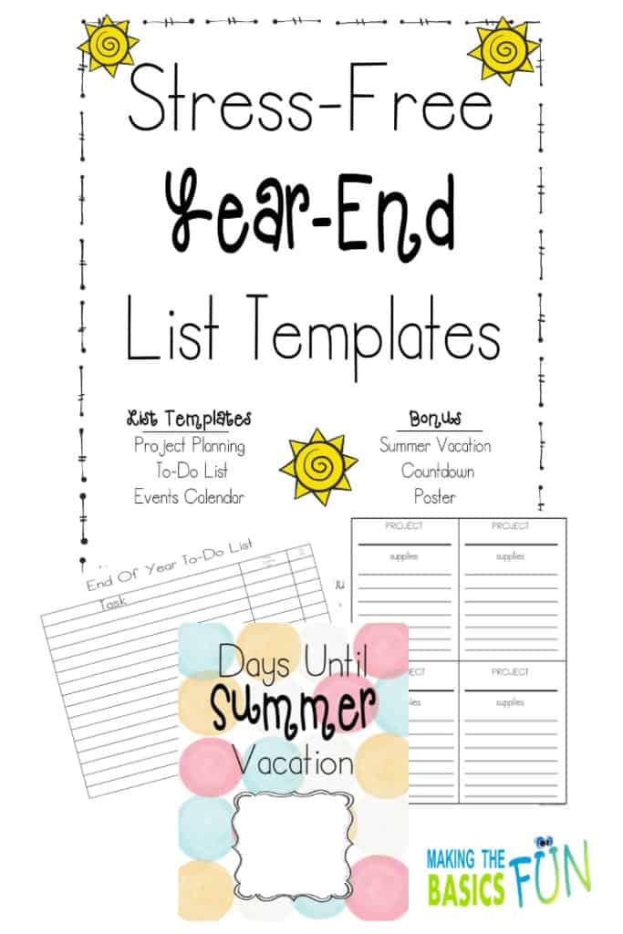 Stress Free Planning List Templates For the End of the School Year