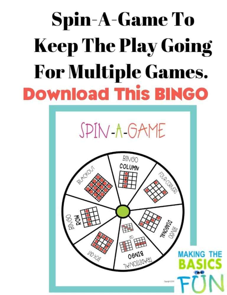 example page showing the spinner of a7 different end of year activity bingo games to play