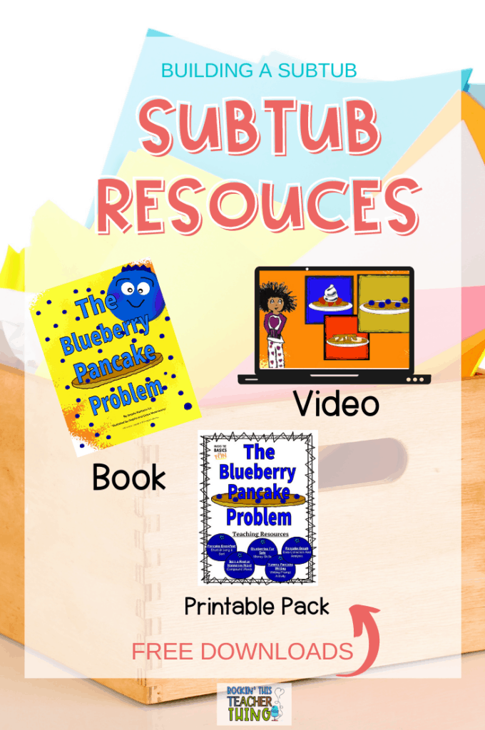 sub tub resources, The Blueberry Pancake Book, Book Video for students, printable teacher resources