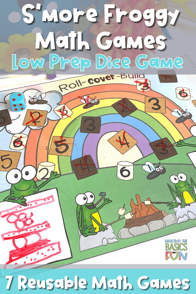Dice Game Game Mat with Rainbow and Frogs making s'mores