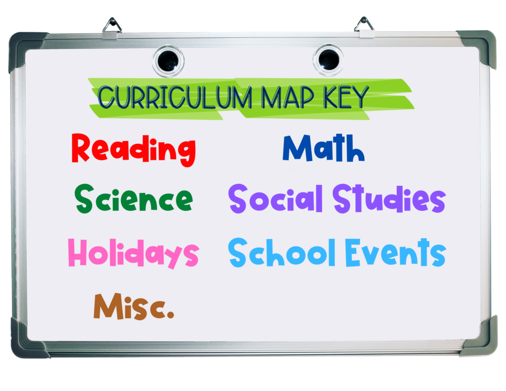 Whiteboard labeled Curriculum Map Key
