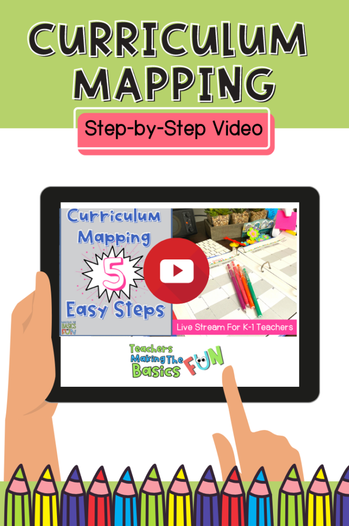 finger pointing to ipad screen with video thumbnail about curriculum mapping 5 easy steps